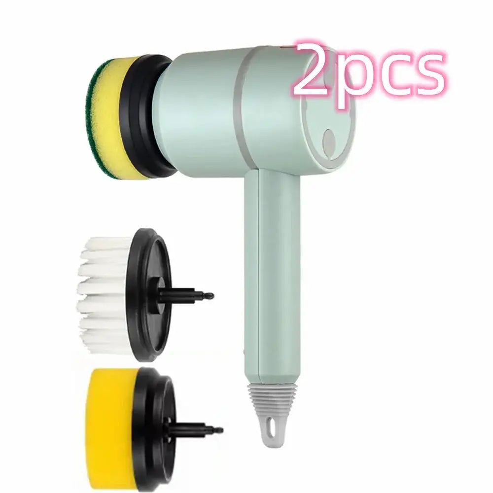 Light green Arbaglobal USB rechargeable electric scrub brush set with interchangeable sponge and bristle attachments