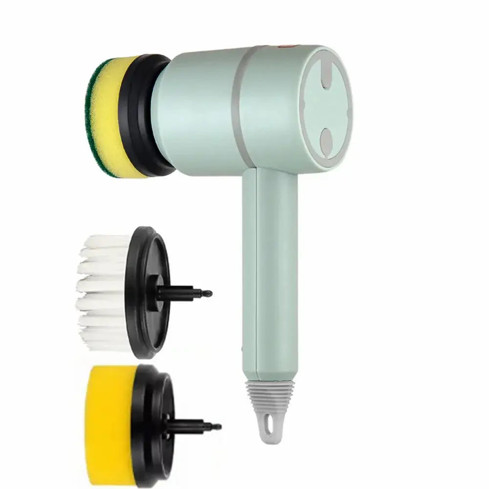 Light green Arbaglobal USB rechargeable electric dishwashing brush set with interchangeable sponge and bristle attachments