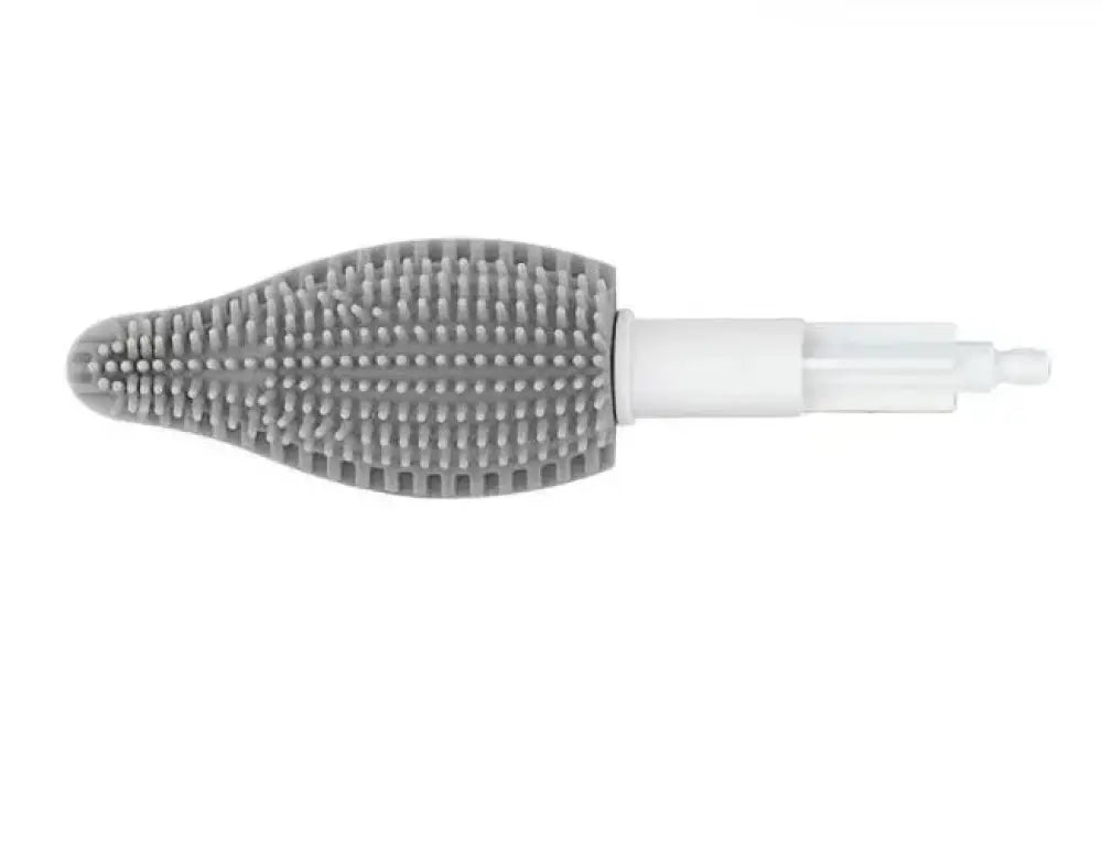 Gray silicone bottle brush with white plastic handle and bristles in arbaglobal usb rechargeable electric scrub brush set