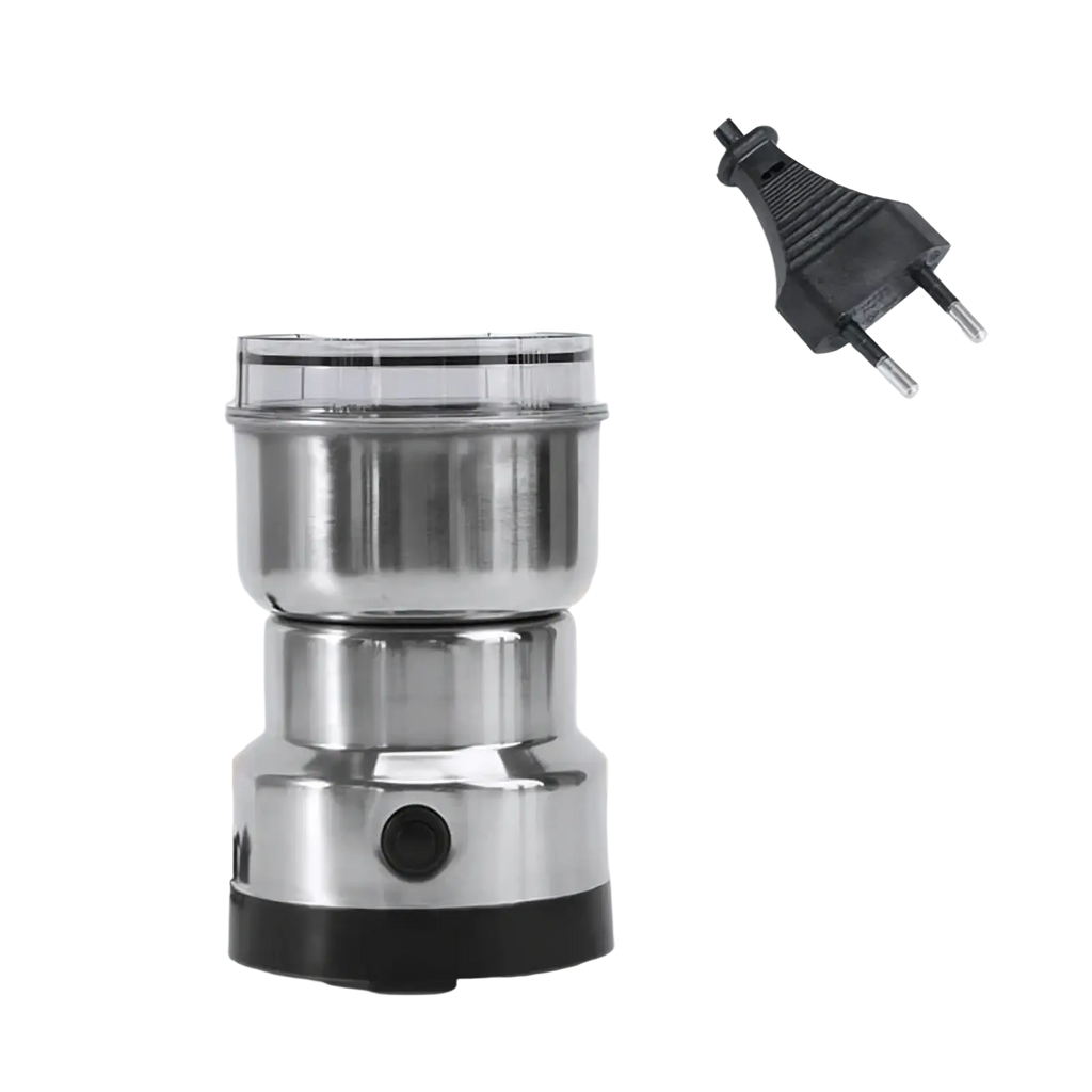 Stainless steel electric coffee and spice grinder blade mill with clear lid and black base for efficient grinding