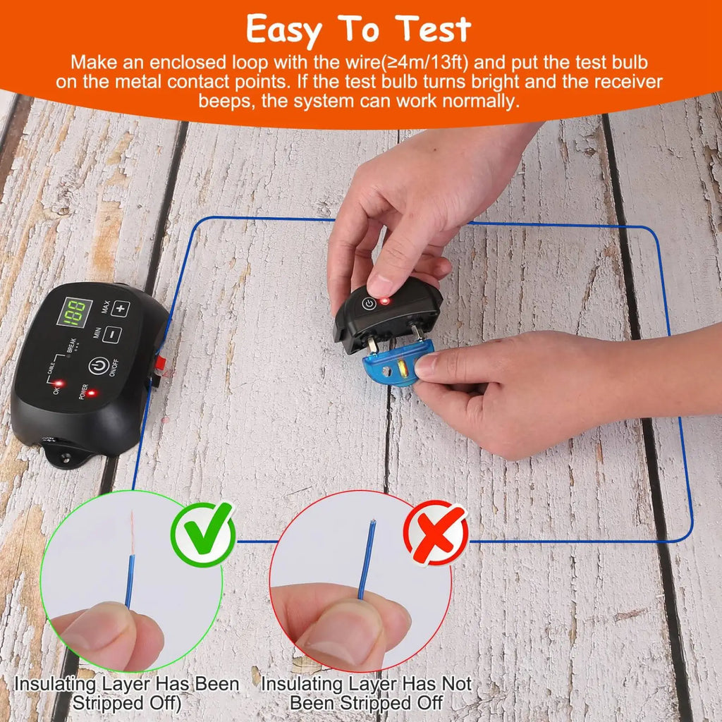 Black digital electric dog fence receiver with red power indicator and control buttons for waterproof pet containment system
