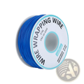 A spool of bright blue electric dog fence wire neatly wound with labeled product specifications and water resistant collar features