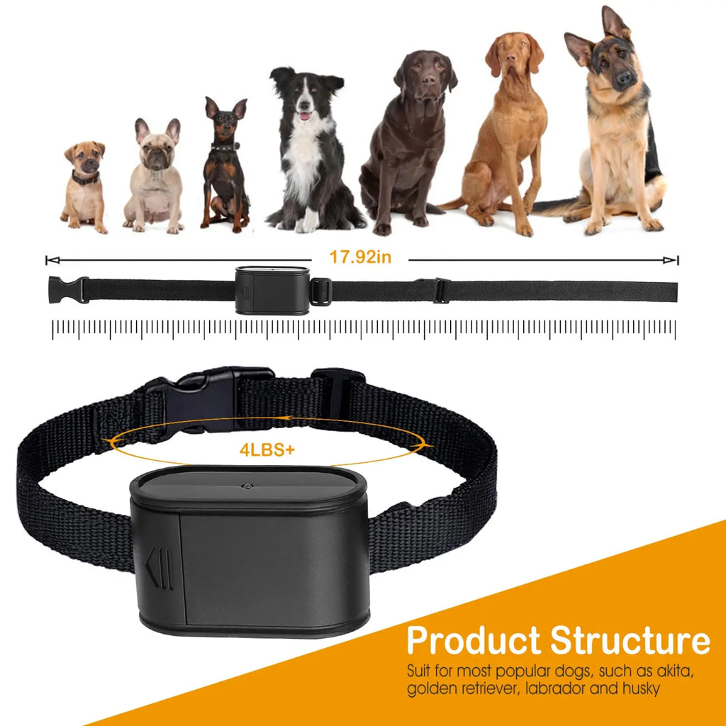 Black nylon electric dog fence collar with rectangular electronic transmitter unit and water resistant design