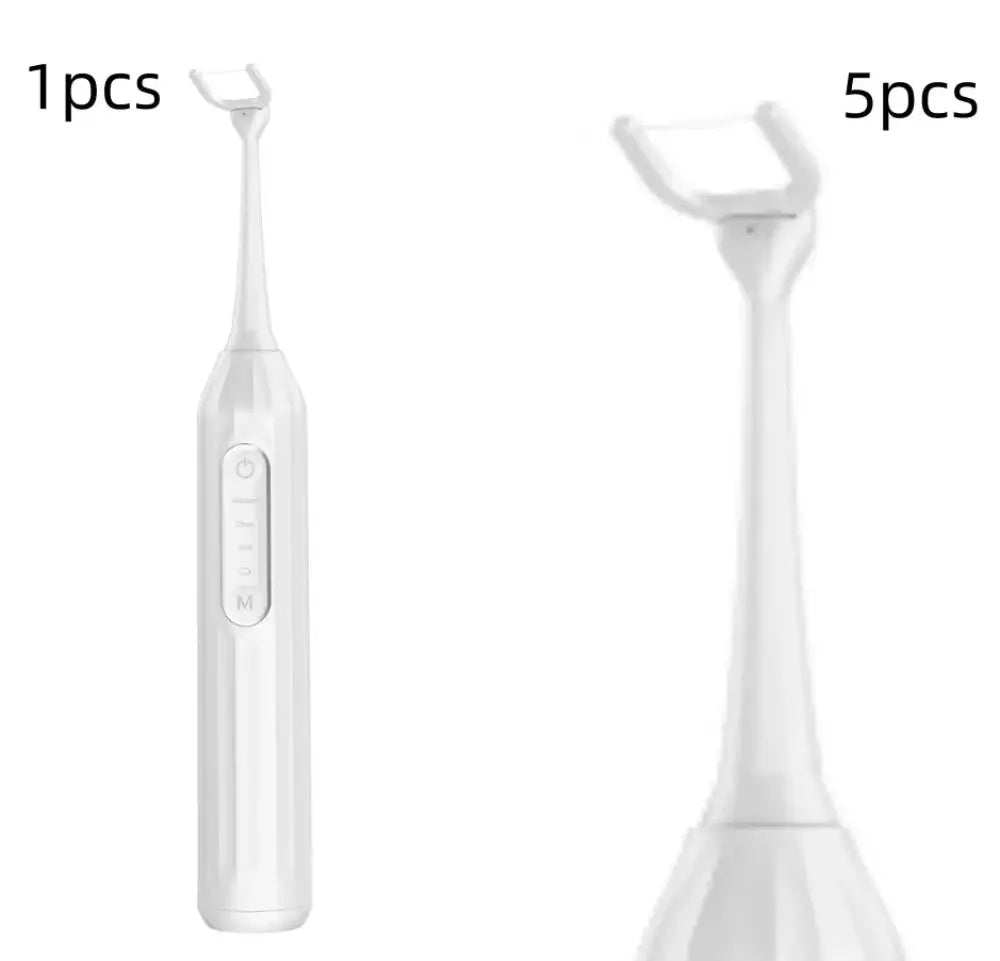 White electric toothbrush with ergonomic design and power button for professional electric water flosser deep care