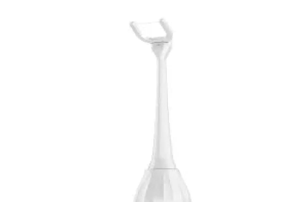 White plastic toothbrush head with ergonomic handle for professional electric water flosser deep dental care use