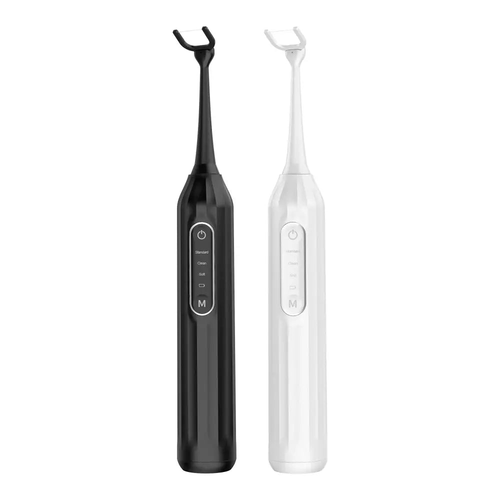 Professional electric water flosser in black and white with sleek touch-sensitive controls for deep dental care