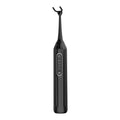 Black professional electric water flosser with a sleek ergonomic design and curved brush head for deep dental care