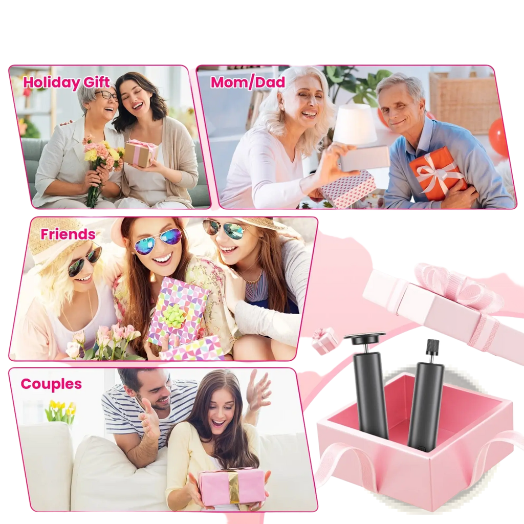 Pink gift box containing black electric foot callus remover and nail grinder kit for personal care use