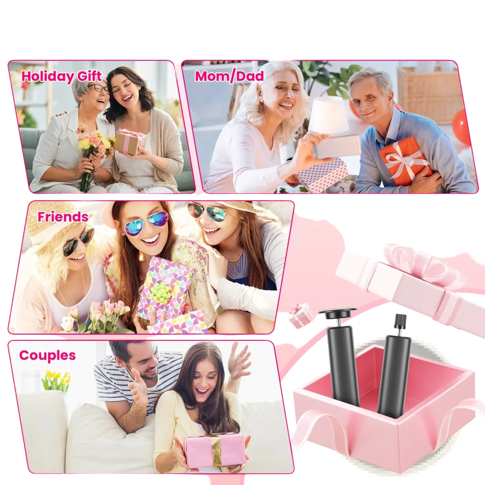 Pink gift box containing black electric foot callus remover and nail grinder kit for personal care use
