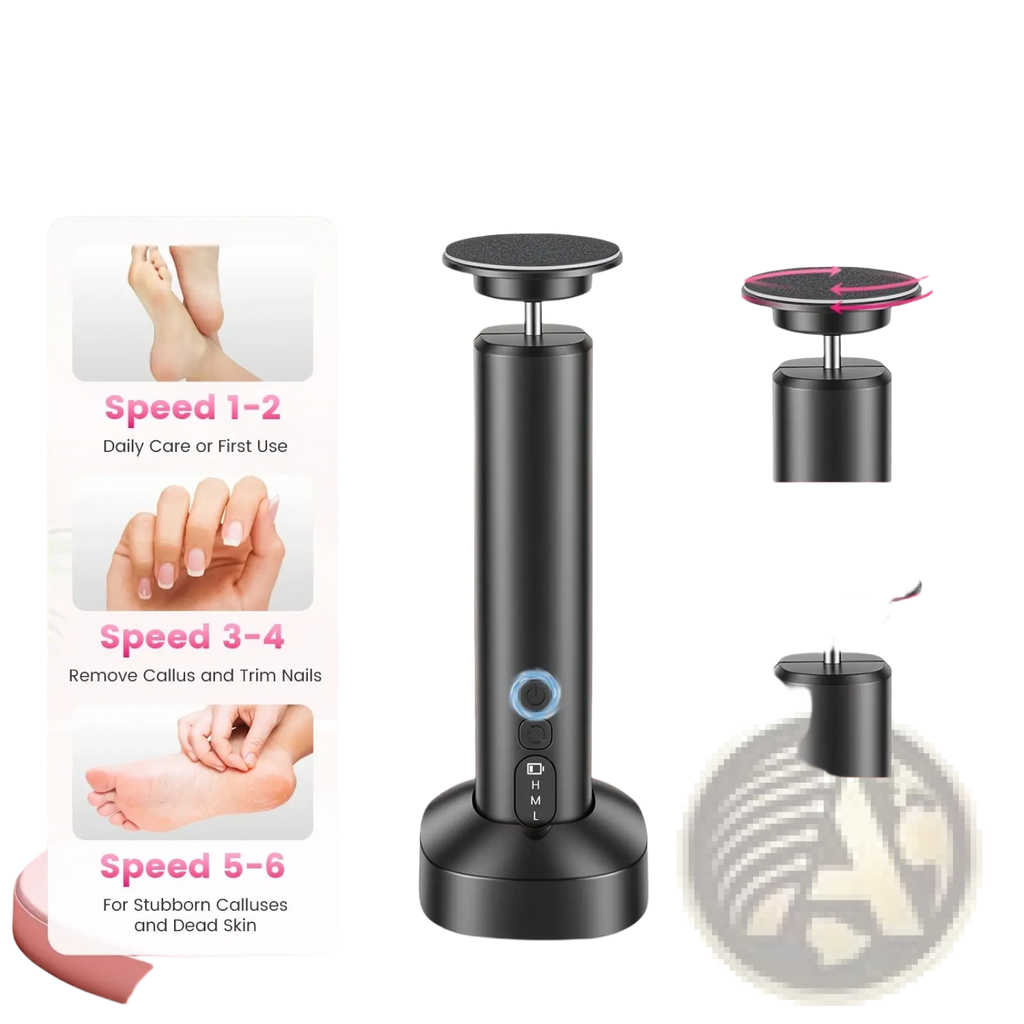 Black electric foot callus remover and nail grinder kit with adjustable speed for daily callus and skin treatment