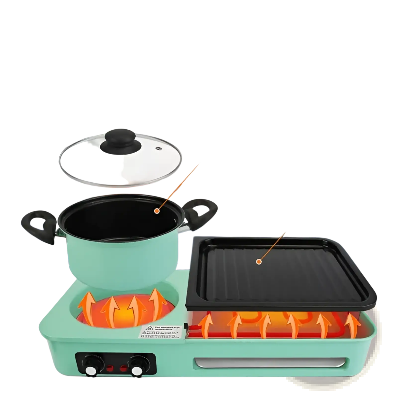 Teal electric grill and hot pot combo 1600w multi-cooker with dual-zone cooktop 2l pot and grill plate