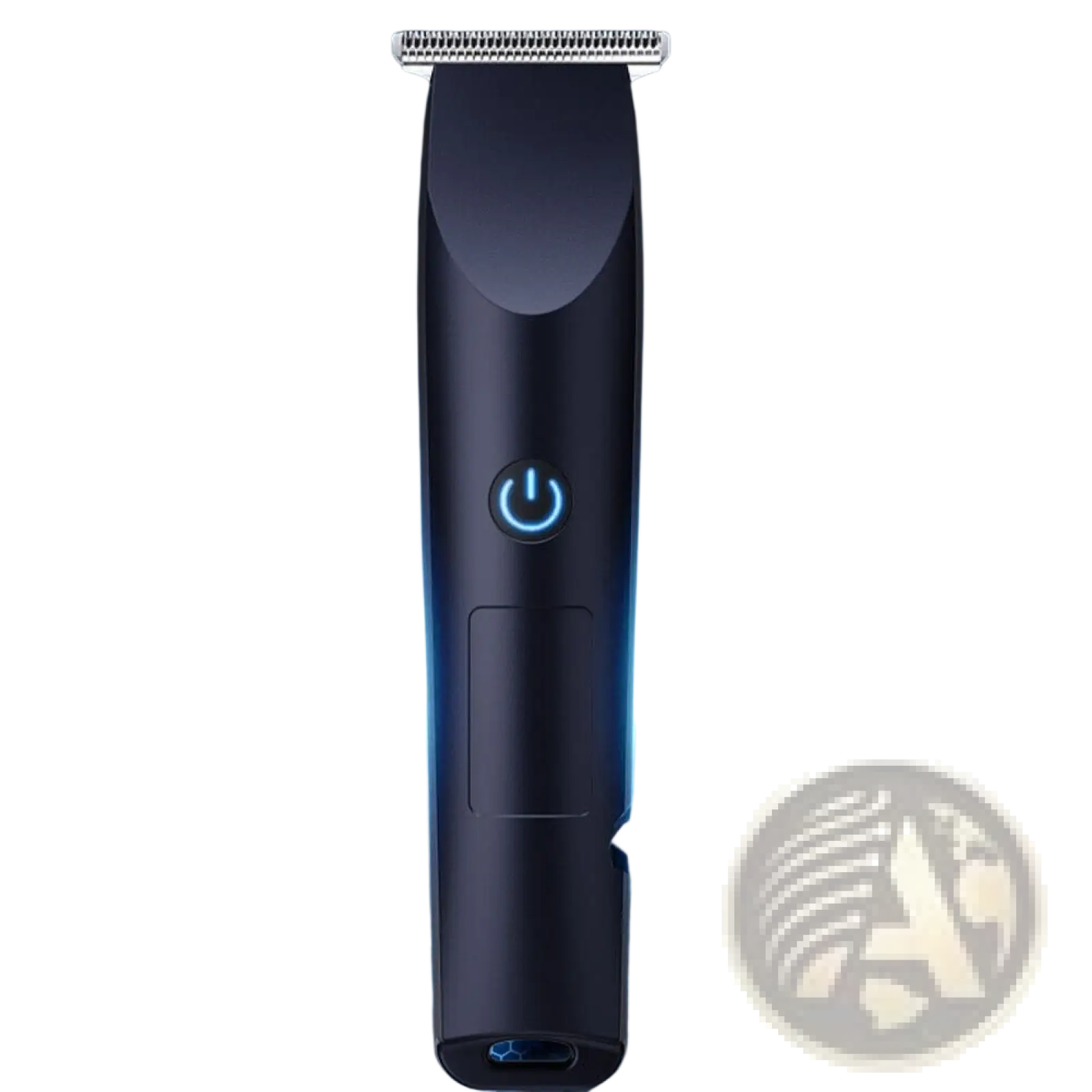 Black cordless electric hair clippers beard trimmer set with sleek modern design and glowing blue power button