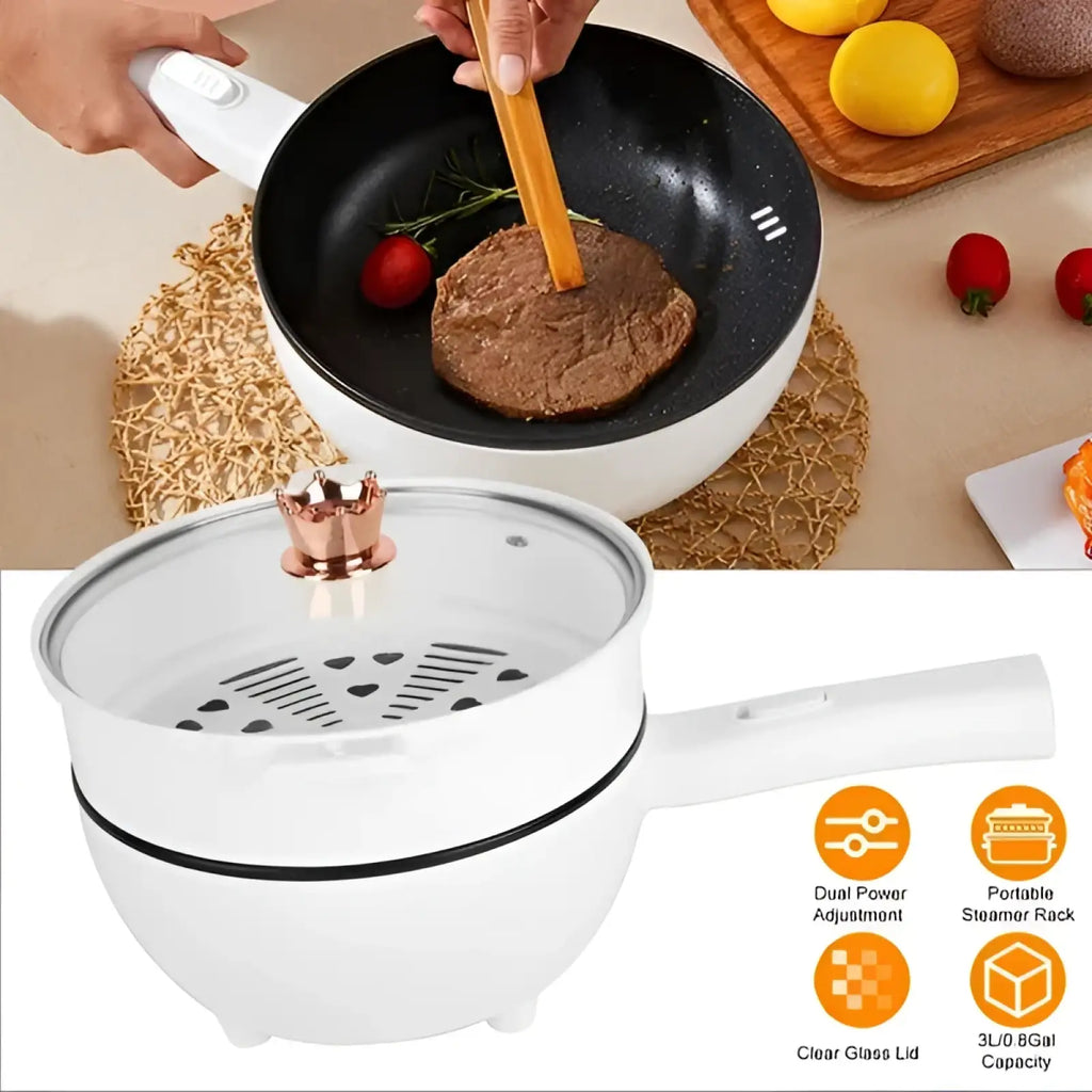 White electric hot pot 3l multi cooker with clear glass lid and rose gold knob 1000w steamer function