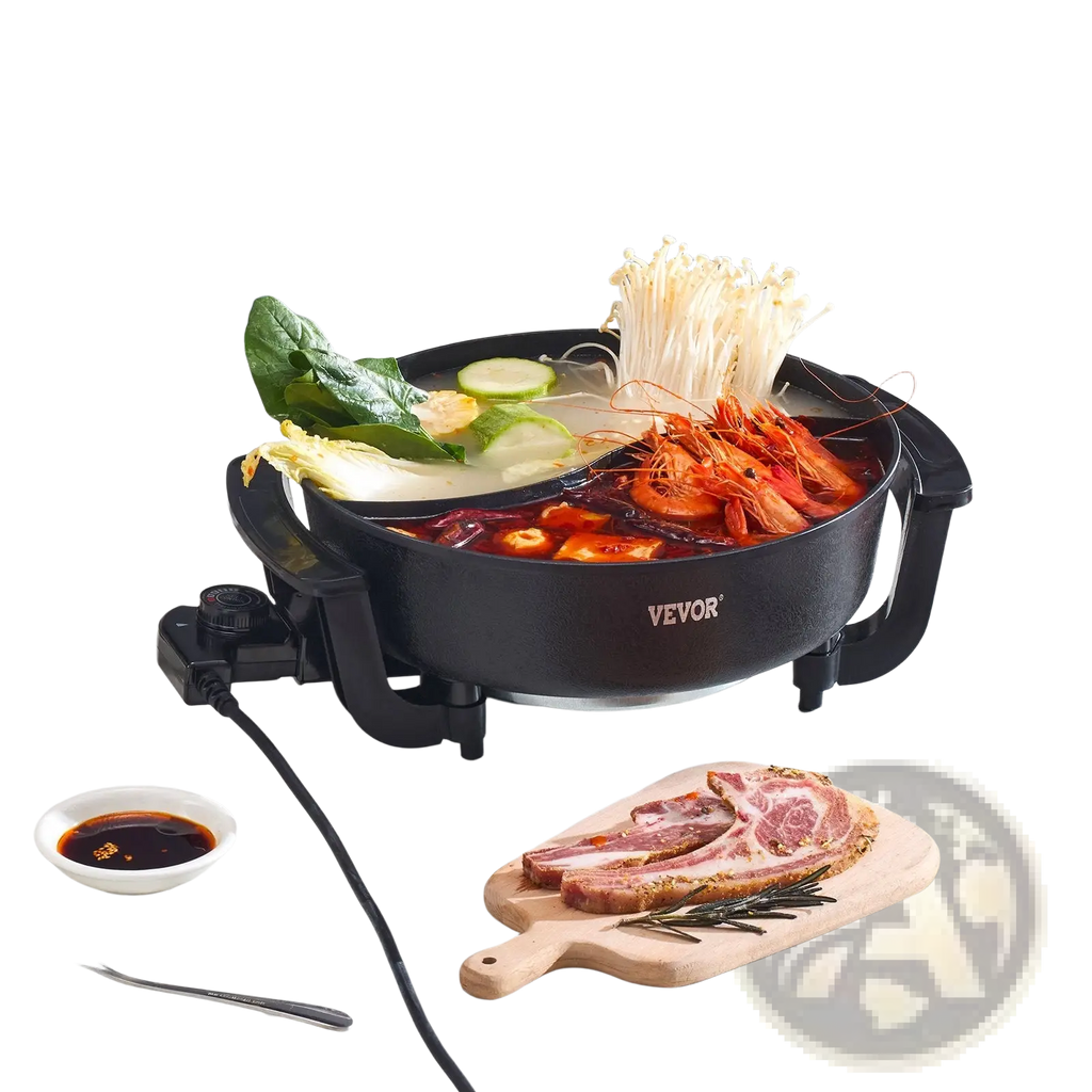 Black vevor electric hot pot 5l non stick dual shabu shabu cooker with divided spicy and mild broth sections