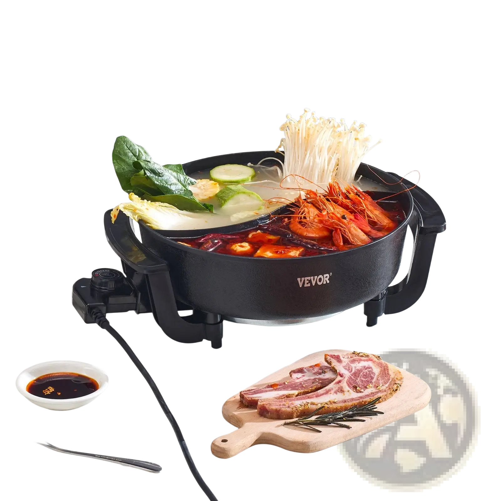 Black vevor electric hot pot 5l non stick dual shabu shabu cooker with divided spicy and mild broth sections