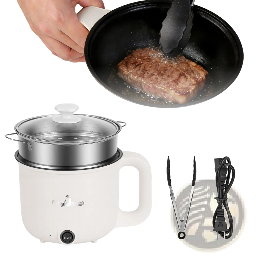 White electric hot pot with steamer 1.8l mini rice cooker featuring a stainless steel inner pot and glass lid