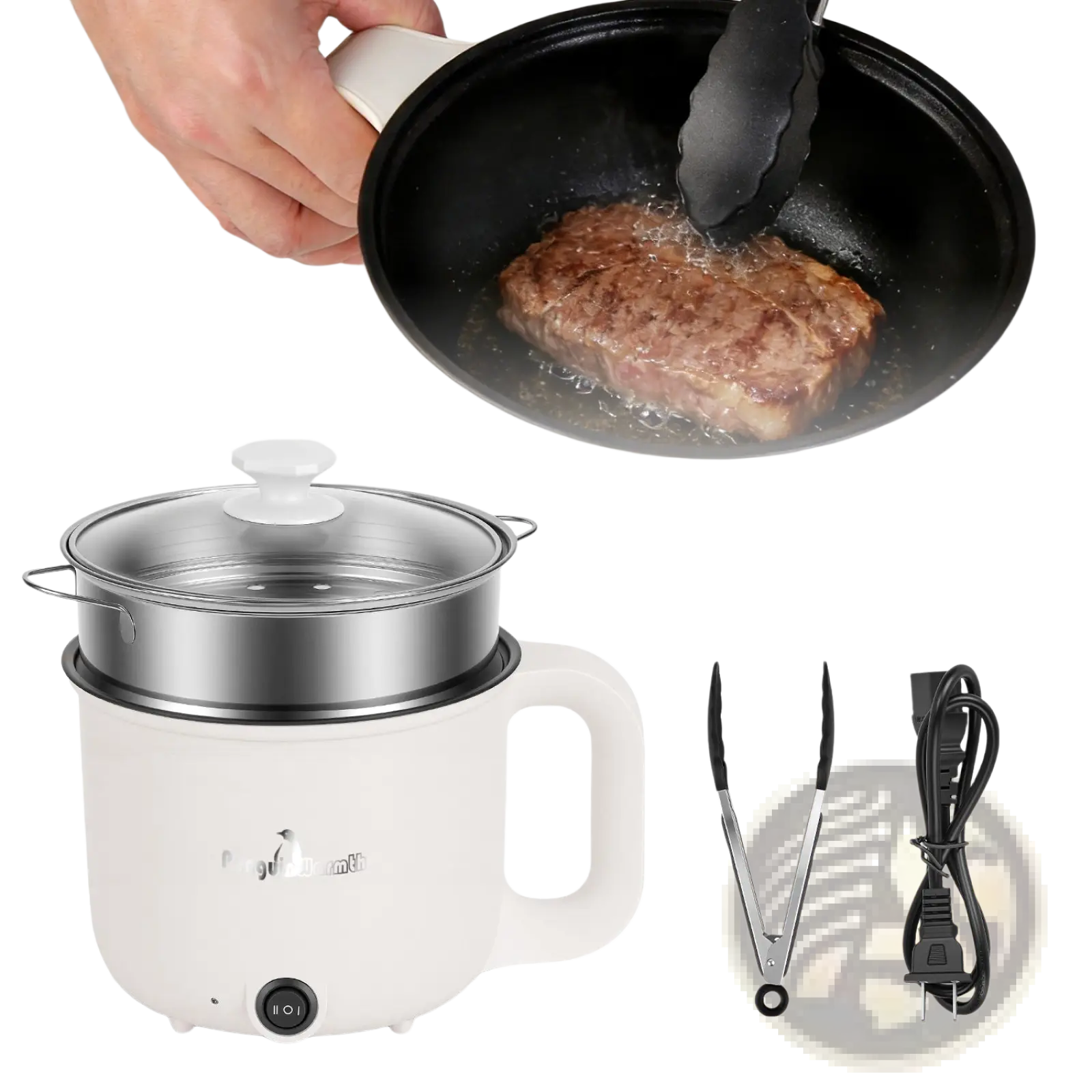 White electric hot pot with steamer 1.8l mini rice cooker featuring a stainless steel inner pot and glass lid