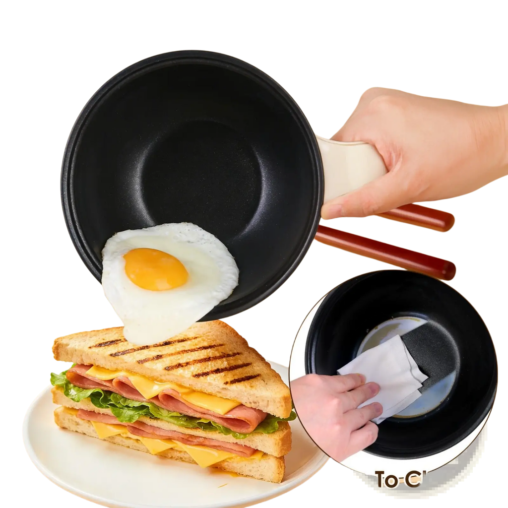 Black non-stick ceramic coating frying pan with white handle for electric hot pot with steamer 1.8l mini rice cooker