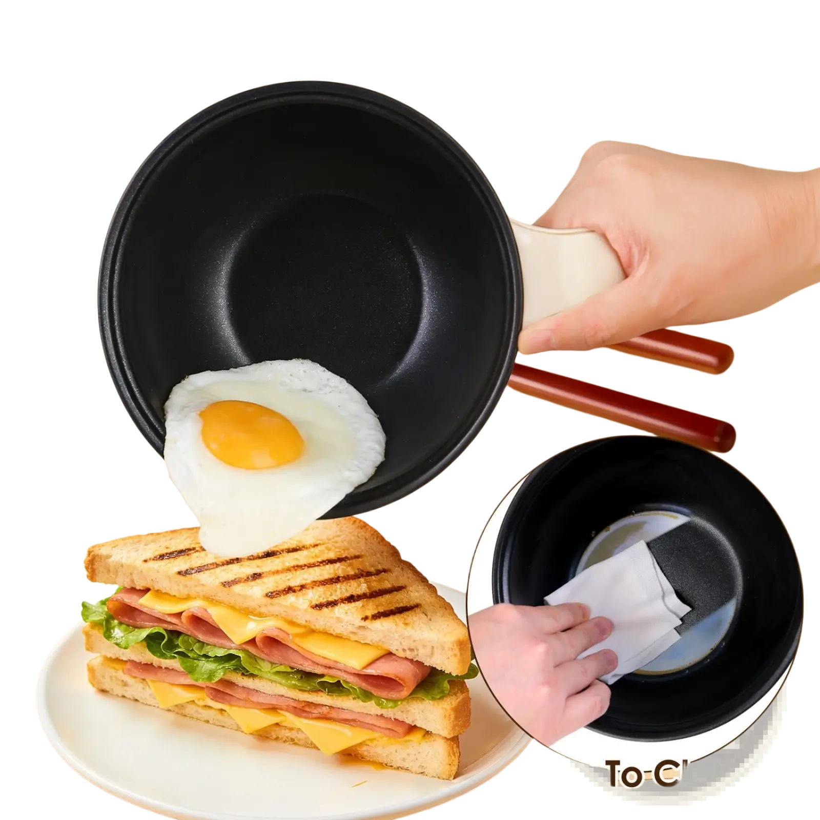 Black non-stick ceramic coating frying pan with white handle for electric hot pot with steamer 1.8l mini rice cooker