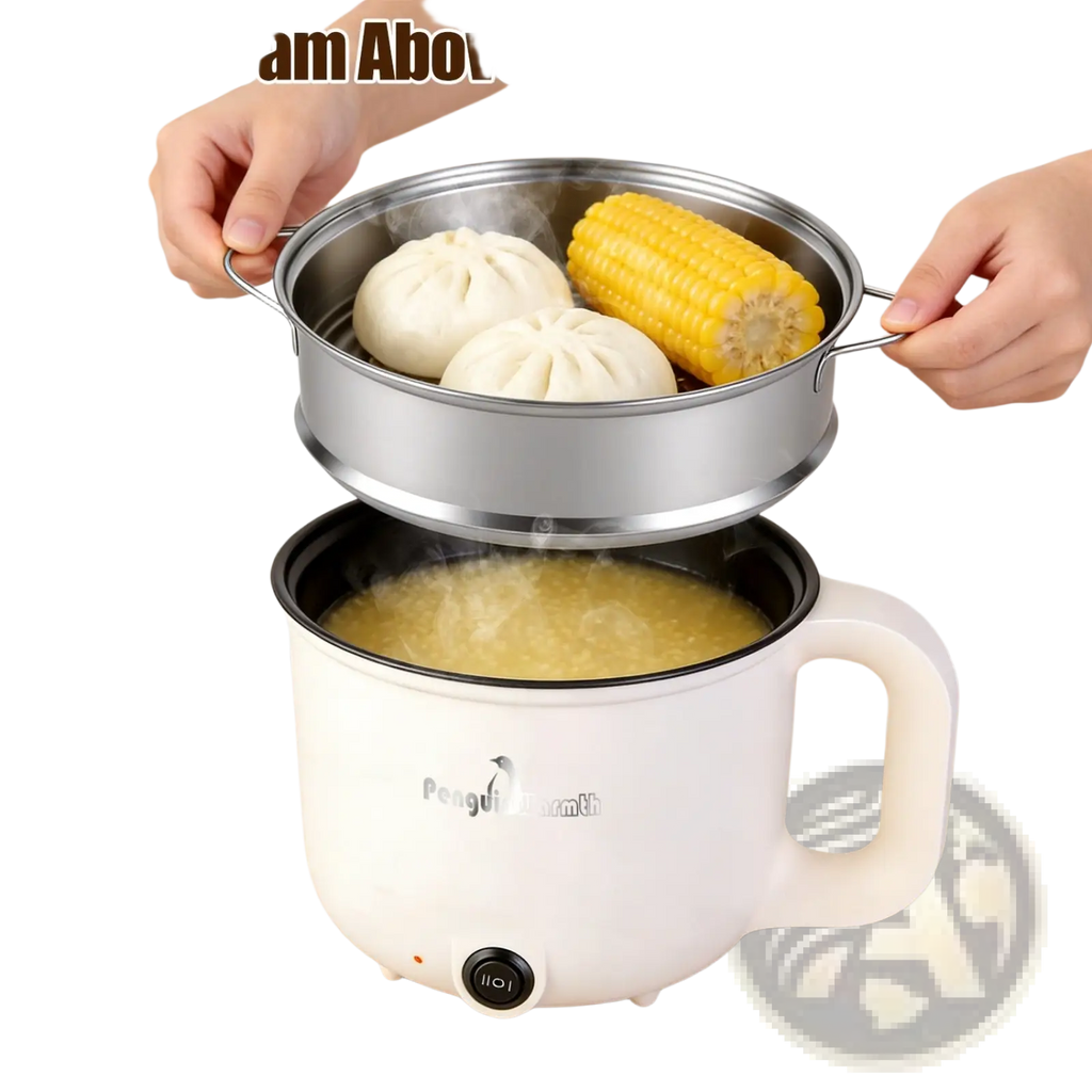 White electric hot pot with stainless steel steamer insert 1.8l mini rice cooker for versatile cooking