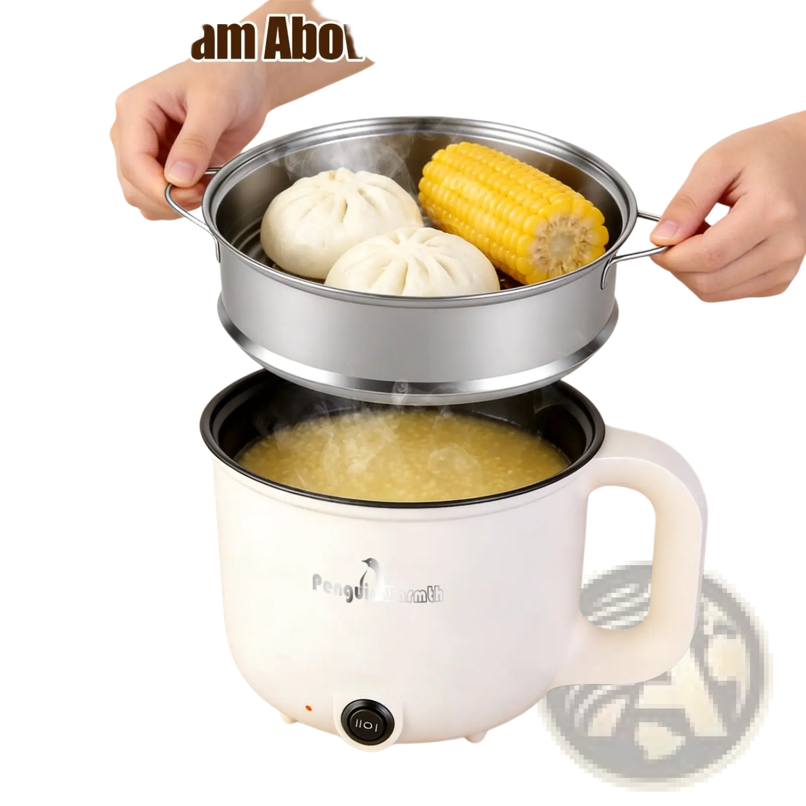 White electric hot pot with stainless steel steamer insert 1.8l mini rice cooker for versatile cooking