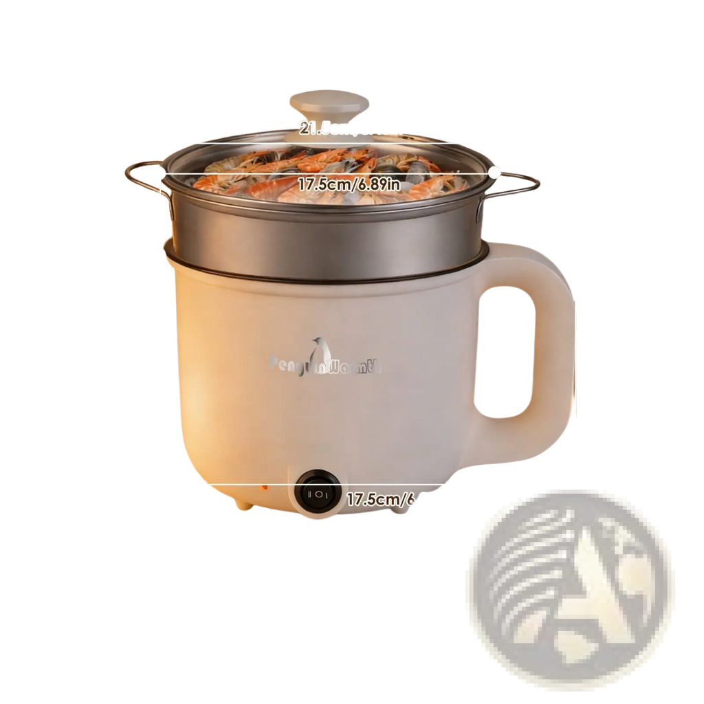 White ceramic electric hot pot with stainless steel steamer insert and handle 1.8l mini rice cooker