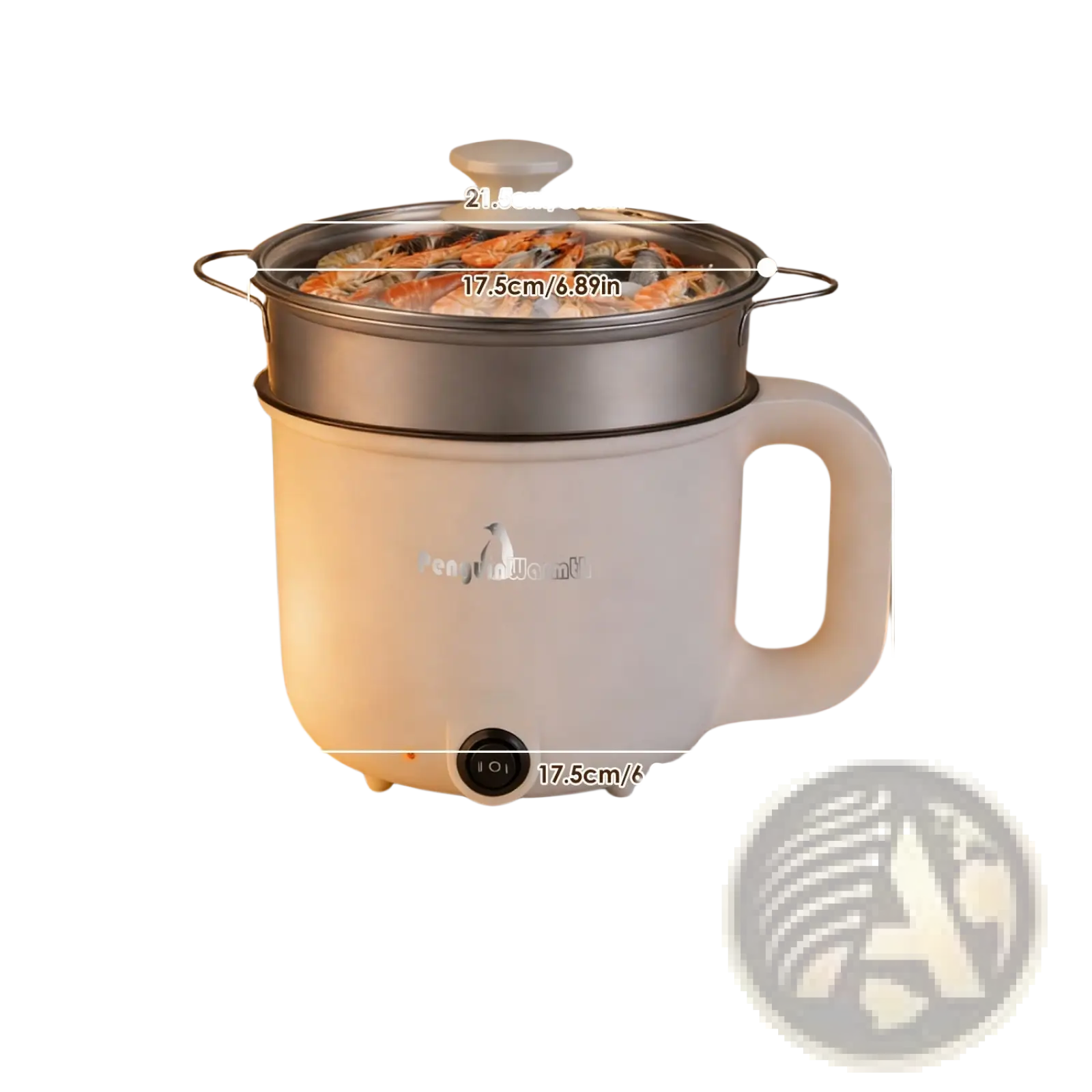 White ceramic electric hot pot with stainless steel steamer insert and handle 1.8l mini rice cooker
