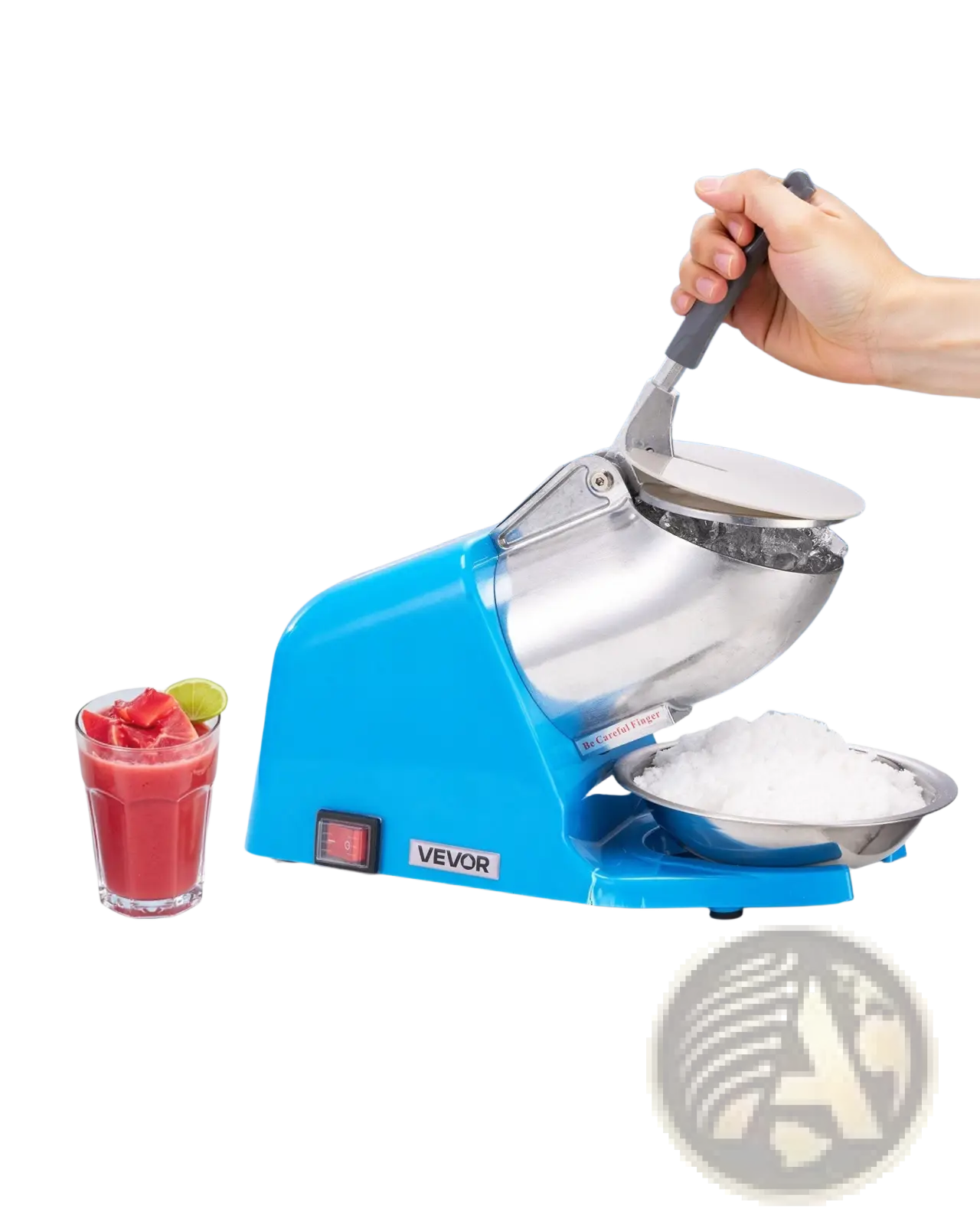 Blue and stainless steel vevor electric ice crusher with 4 blades high efficiency 286lbs per hour snow cone maker