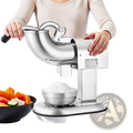 Stainless steel vevor electric ice crusher 350w with sleek curved design and bowl of shaved ice below for snow cones