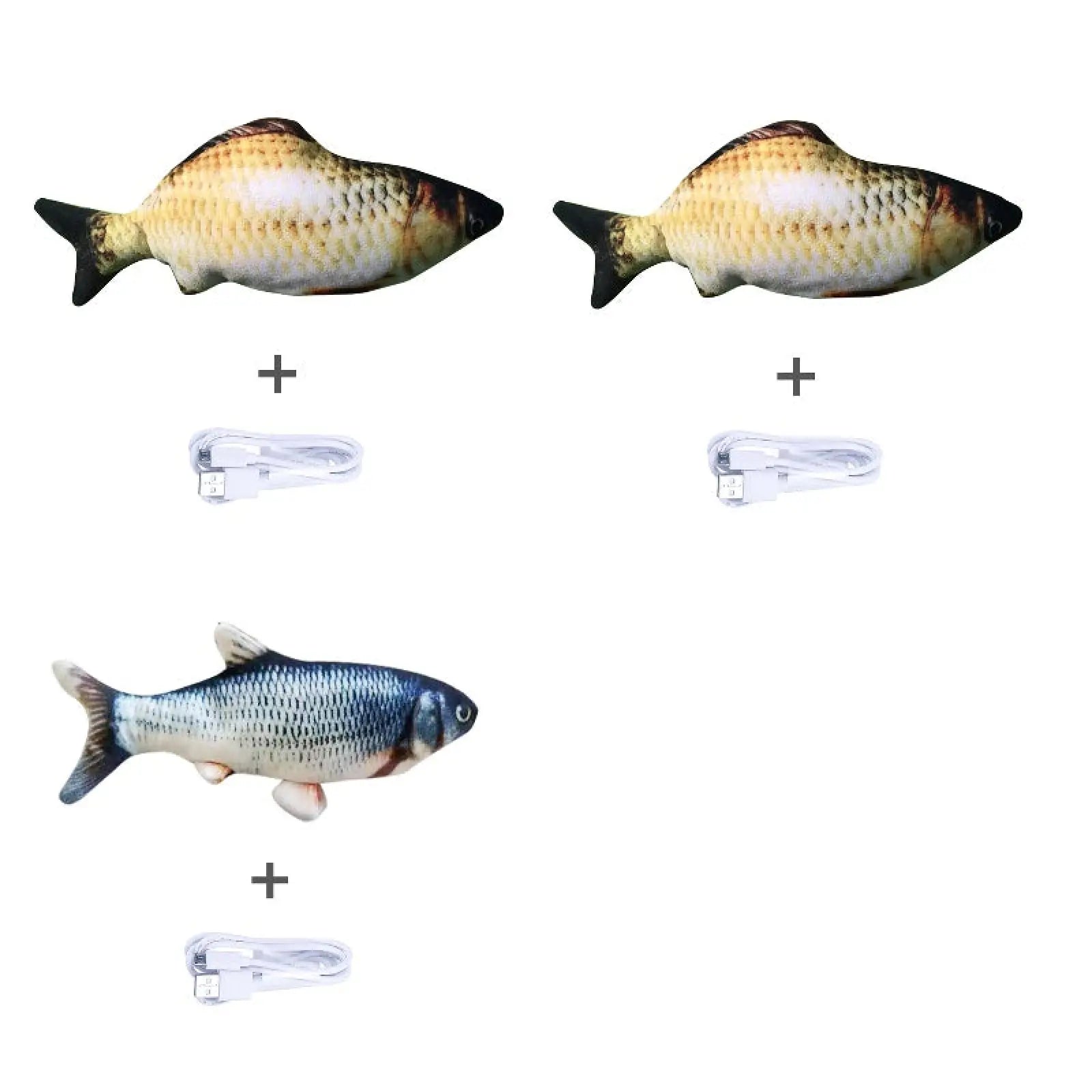 Plush electric jumping fish cat toys with realistic scales black fins and usb charging cables no catnip version