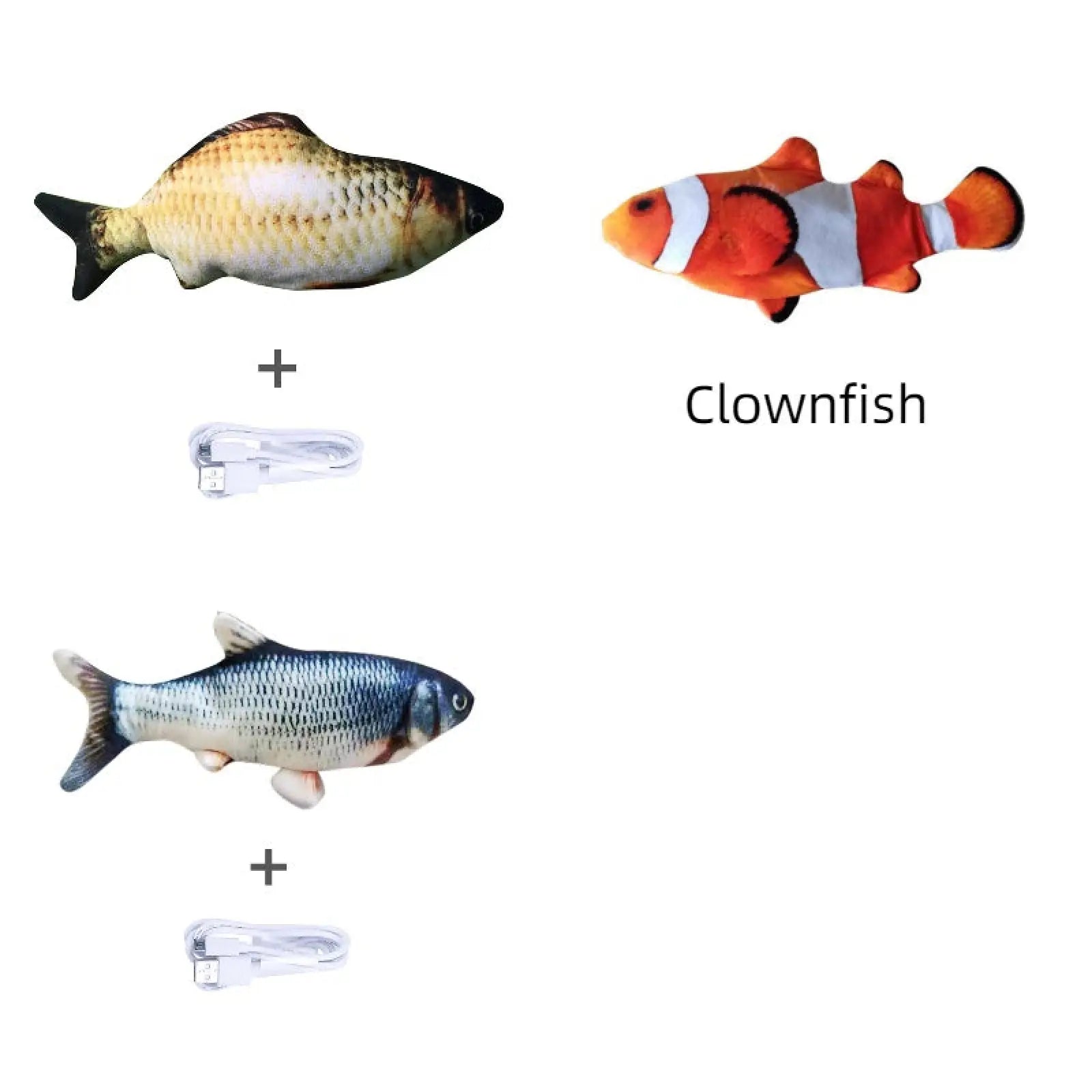 Plush electric jumping fish cat toys with realistic gold and black scales and silver-blue stripes no catnip version