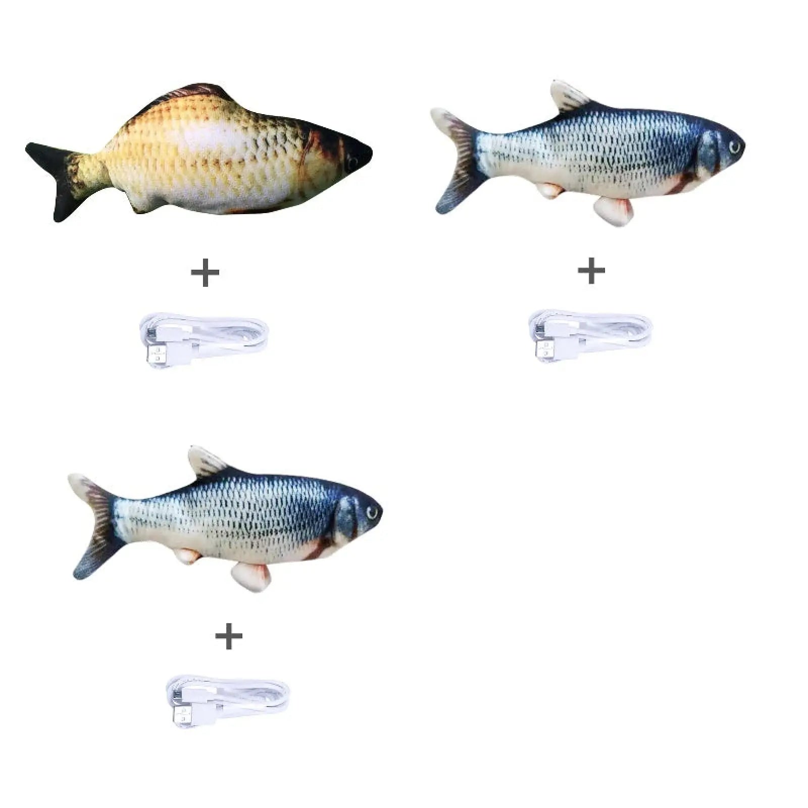 Electric jumping fish cat toy plush electric fish toys with realistic scales and detailed fins in yellow gold and blue gray