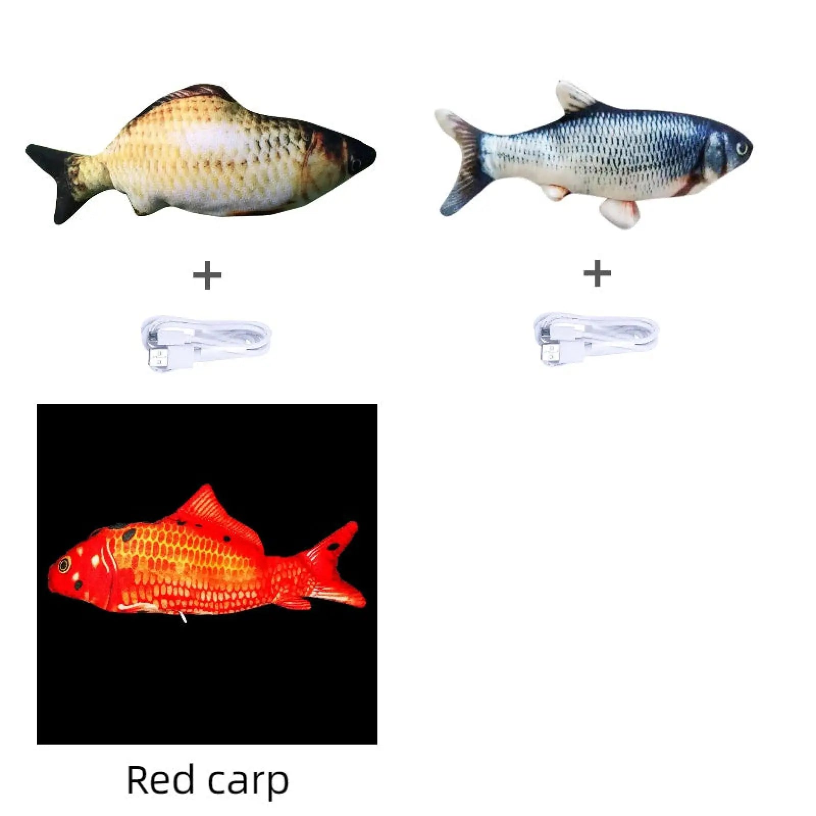 Red carp plush electric jumping fish cat toy with glowing orange and red scales designed to resemble a real fish