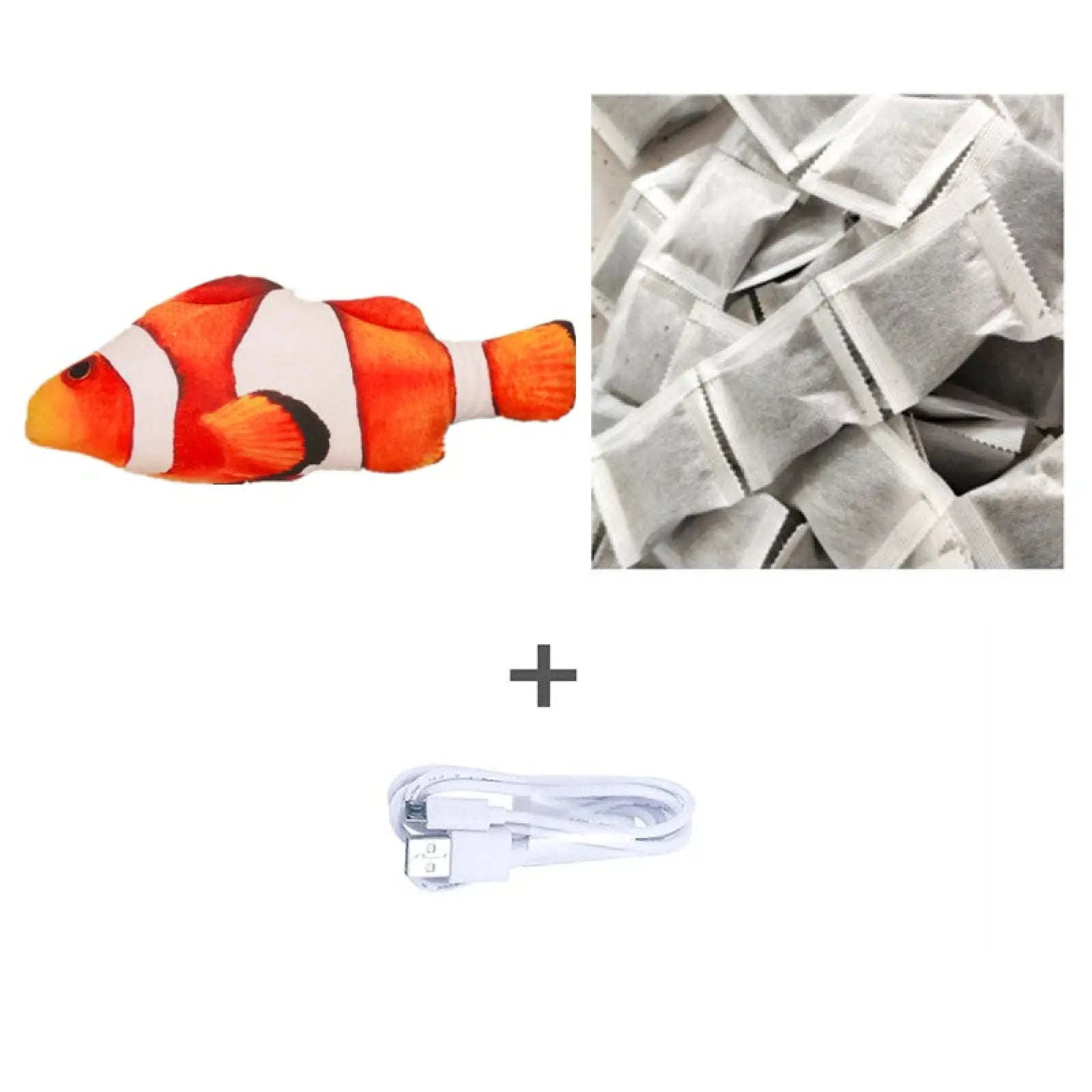 Orange and white plush clownfish electric jumping fish cat toy no catnip version for pet entertainment