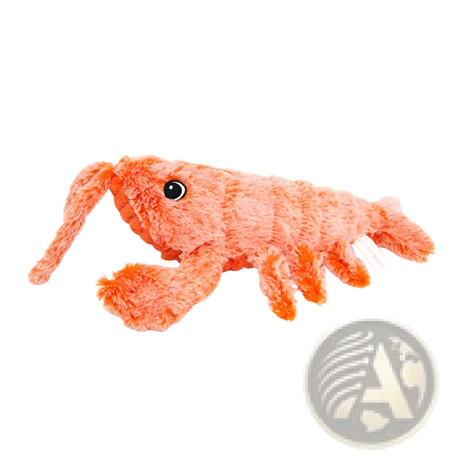 Electric jumping lobster usb charging cat toy featuring a plush orange shrimp with soft fuzzy texture and black button eye
