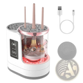 Electric makeup brush cleaner uv sterilizer and dryer in white and rose gold with transparent water tank and rotating chamber