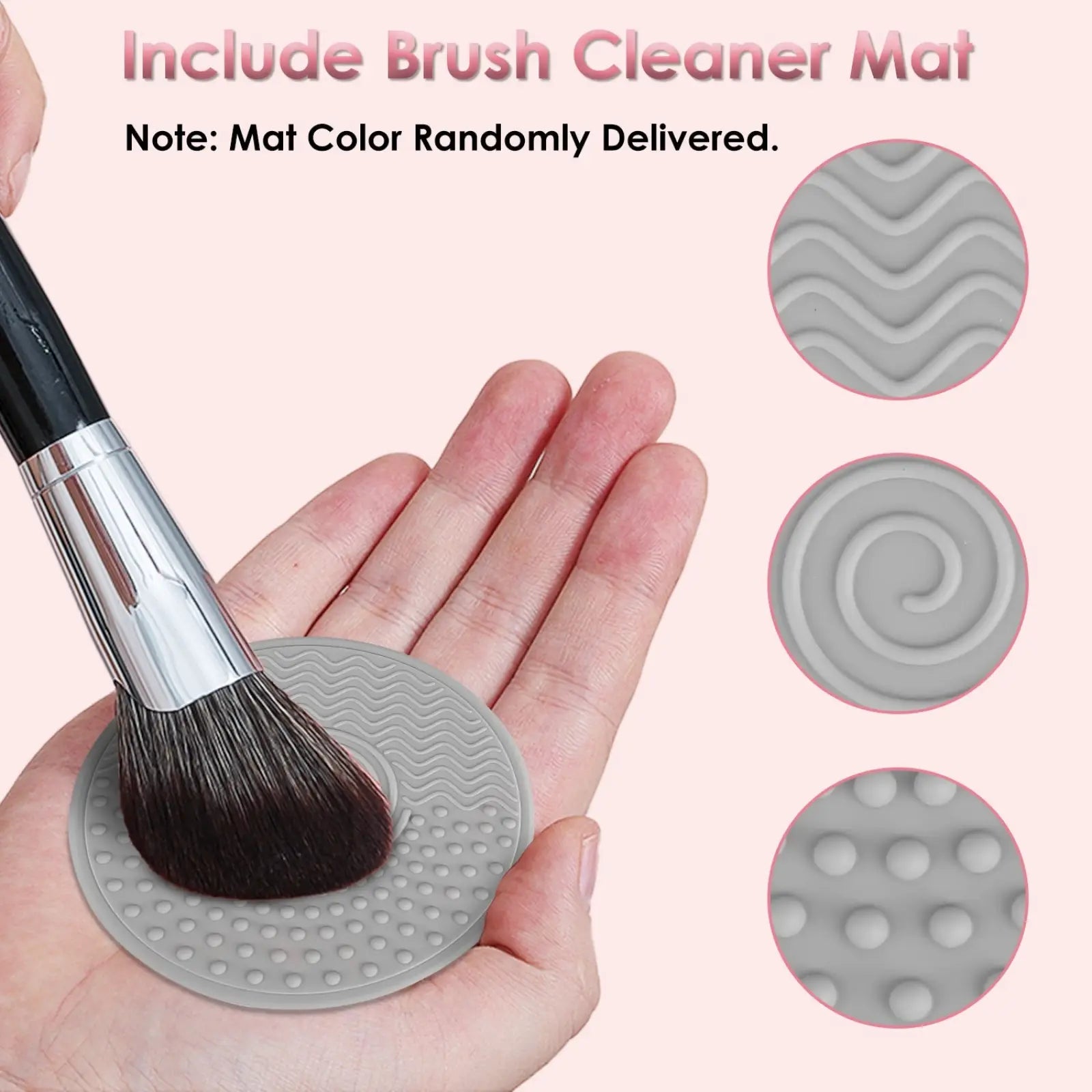 Gray silicone brush cleaner mat with wavy dotted and spiral textures for electric makeup brush cleaner uv sterilizer dryer