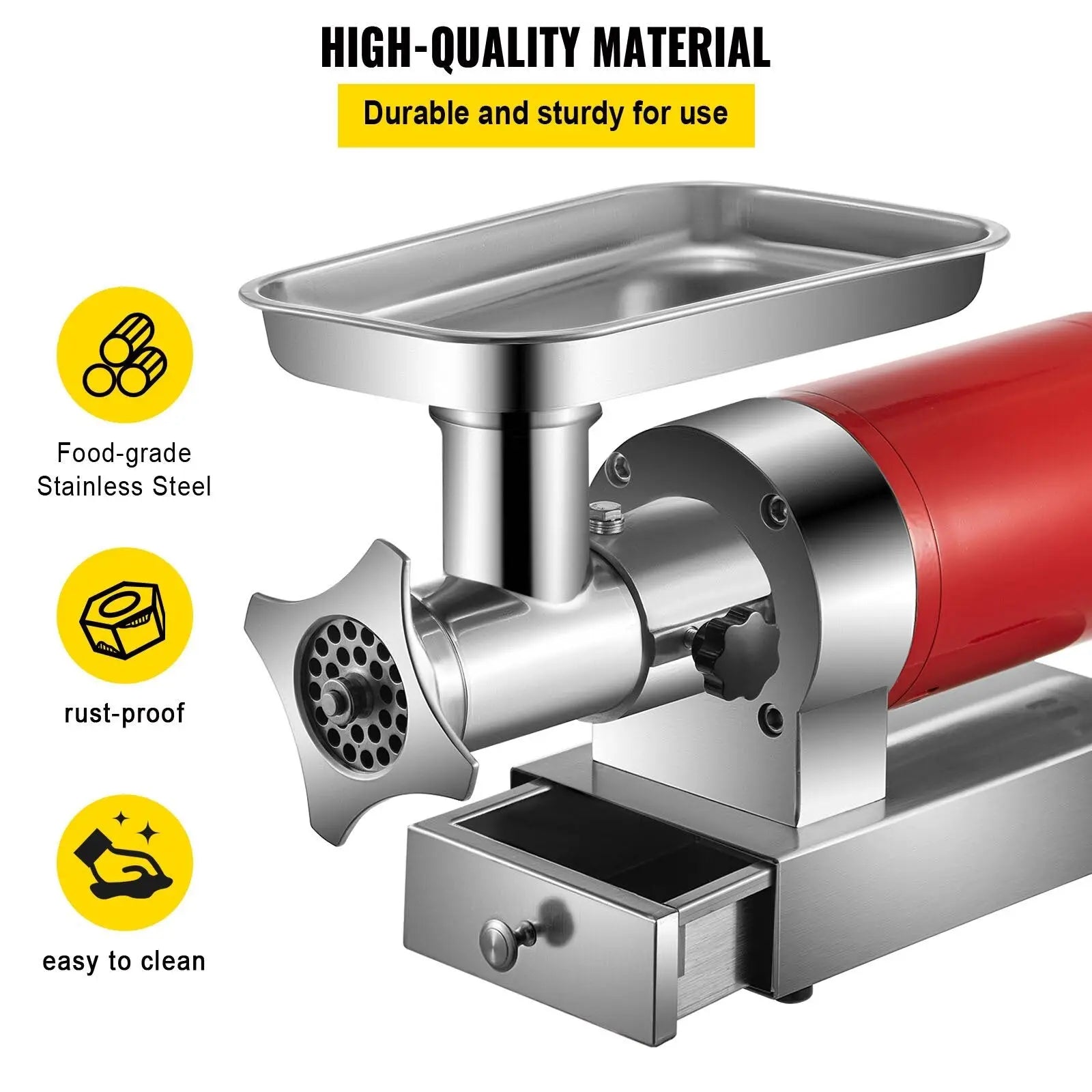 Electric meat grinder 1100w 661lbs/hour in red and stainless steel with a food-grade rust-proof design for sausage making