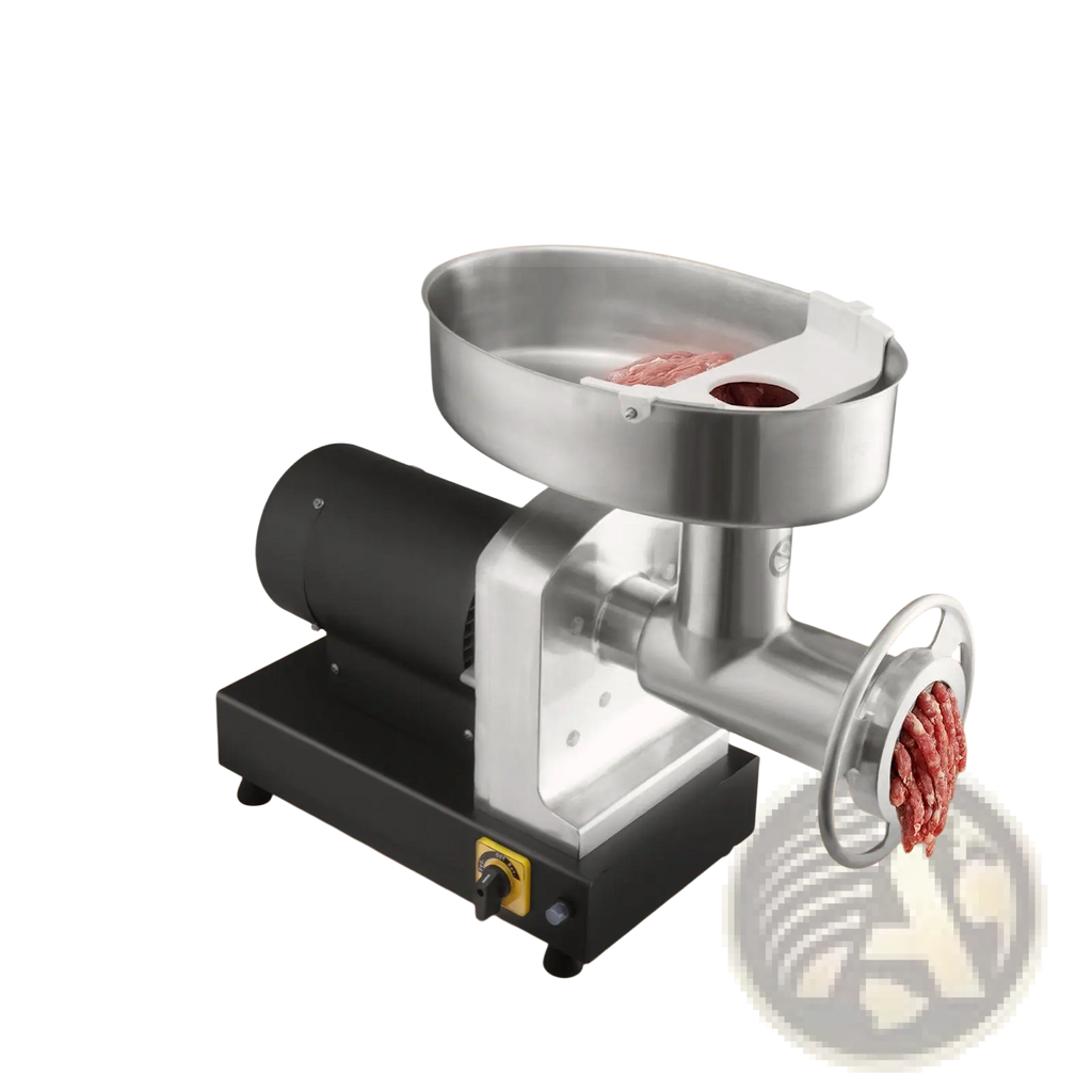 Electric meat grinder 1100w heavy duty sausage stuffer in stainless steel and black grinding raw meat into ground beef