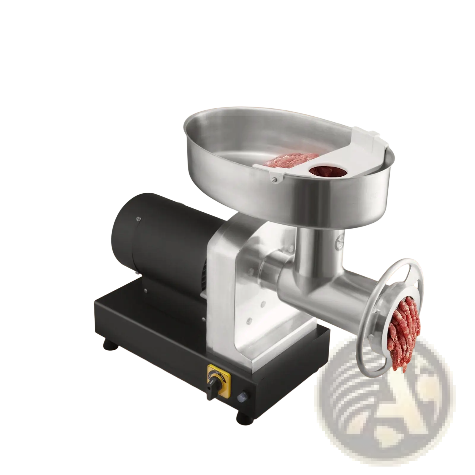 Electric meat grinder 1100w heavy duty sausage stuffer in stainless steel and black grinding raw meat into ground beef