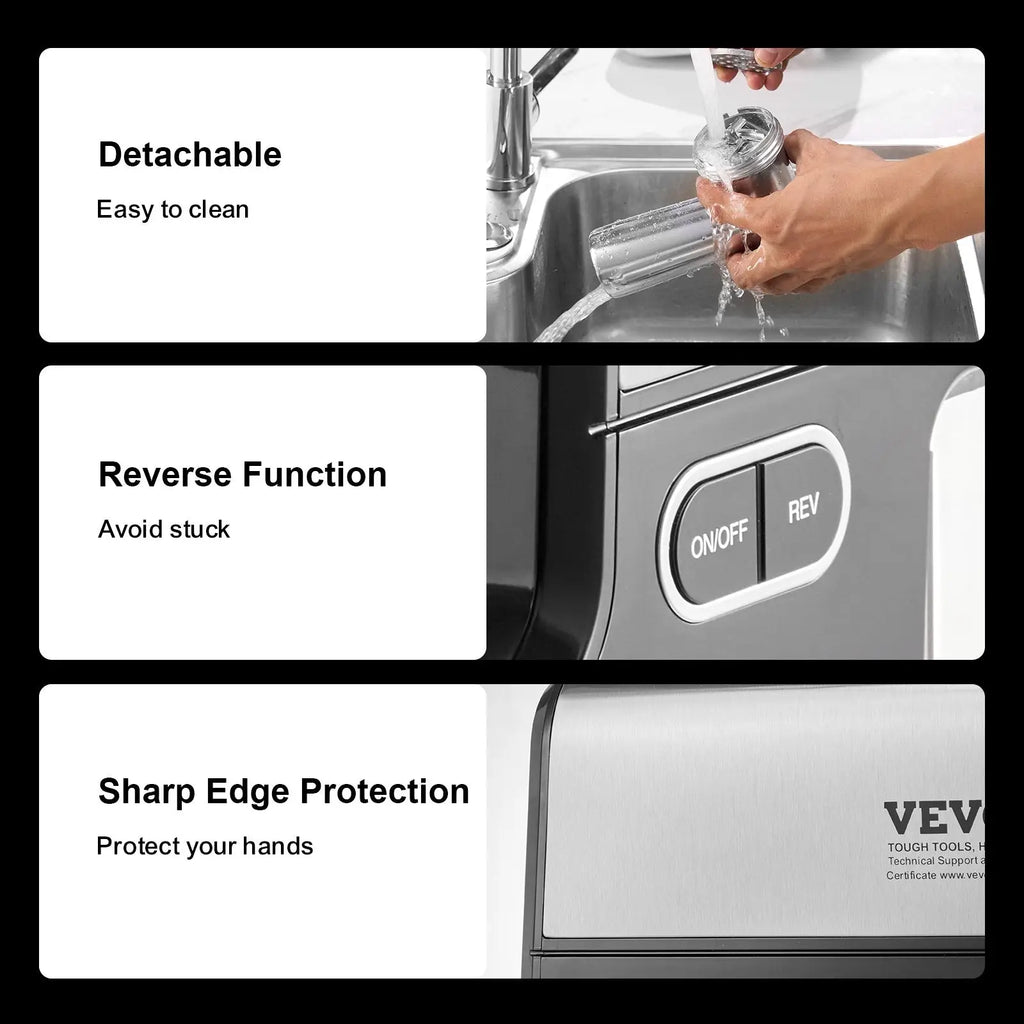 Silver and black VEV brand electric meat grinder 500w with detachable parts reverse function and sharp edge protection