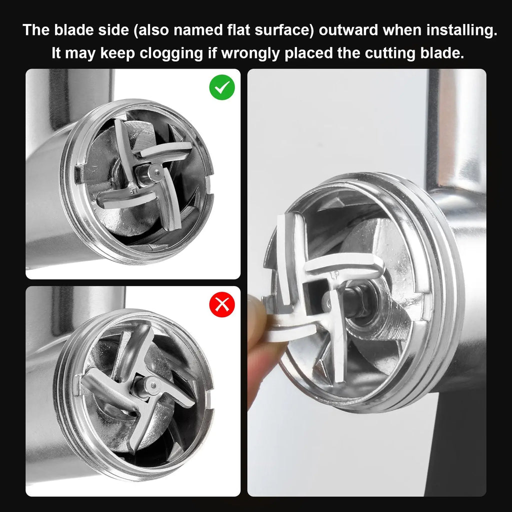 Stainless steel cutting blade with four sharp angled blades in circular housing for electric meat grinder 500w sausage stuffer maker