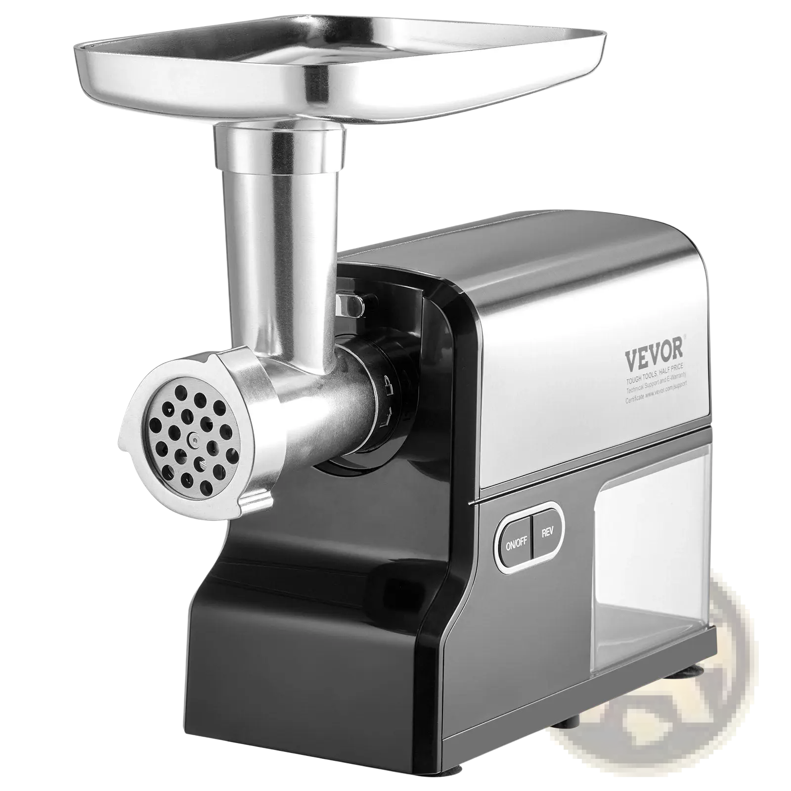 Electric meat grinder 1500w vevor stainless steel and black plastic with clear collection tray for sausage making