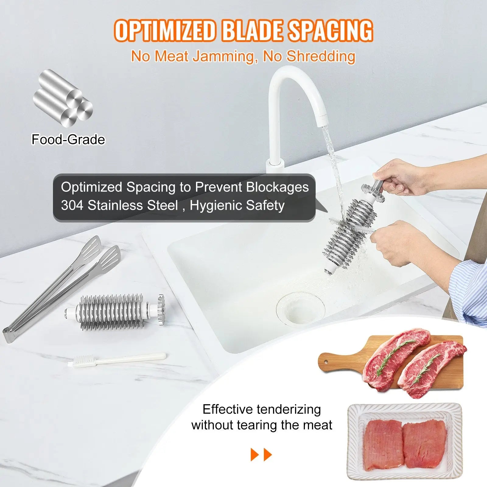 Electric meat tenderizer 450w stainless steel machine with sleek cylindrical 304 stainless steel body and sharp blades