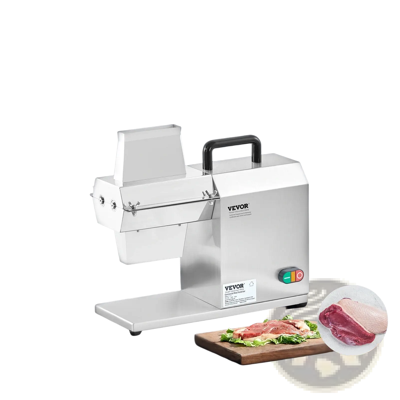 Stainless steel vevor electric meat tenderizer machine with black handle and control panel for efficient tenderizing