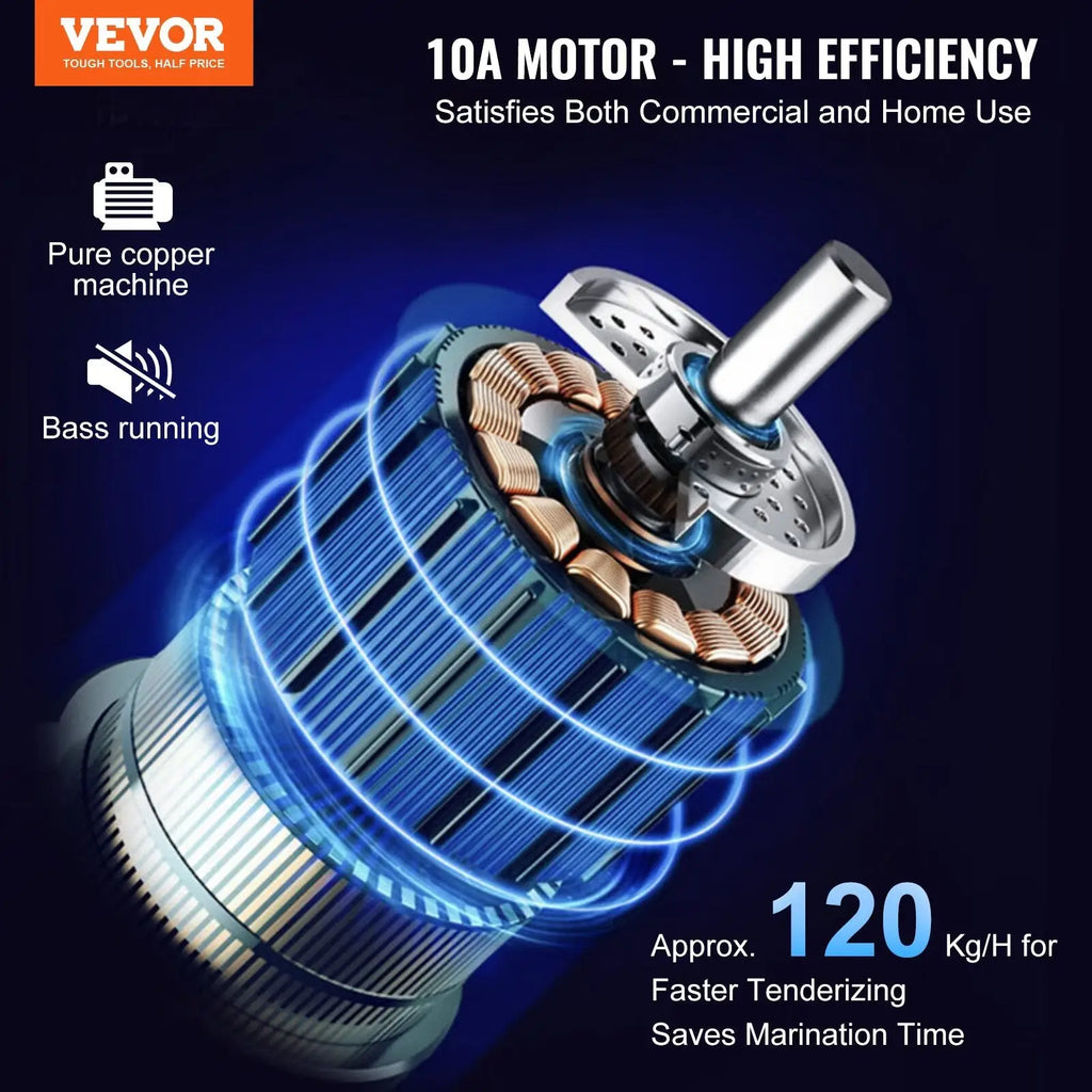 Electric meat tenderizer 450w stainless steel machine featuring a sleek high-efficiency 10a motor with copper winding