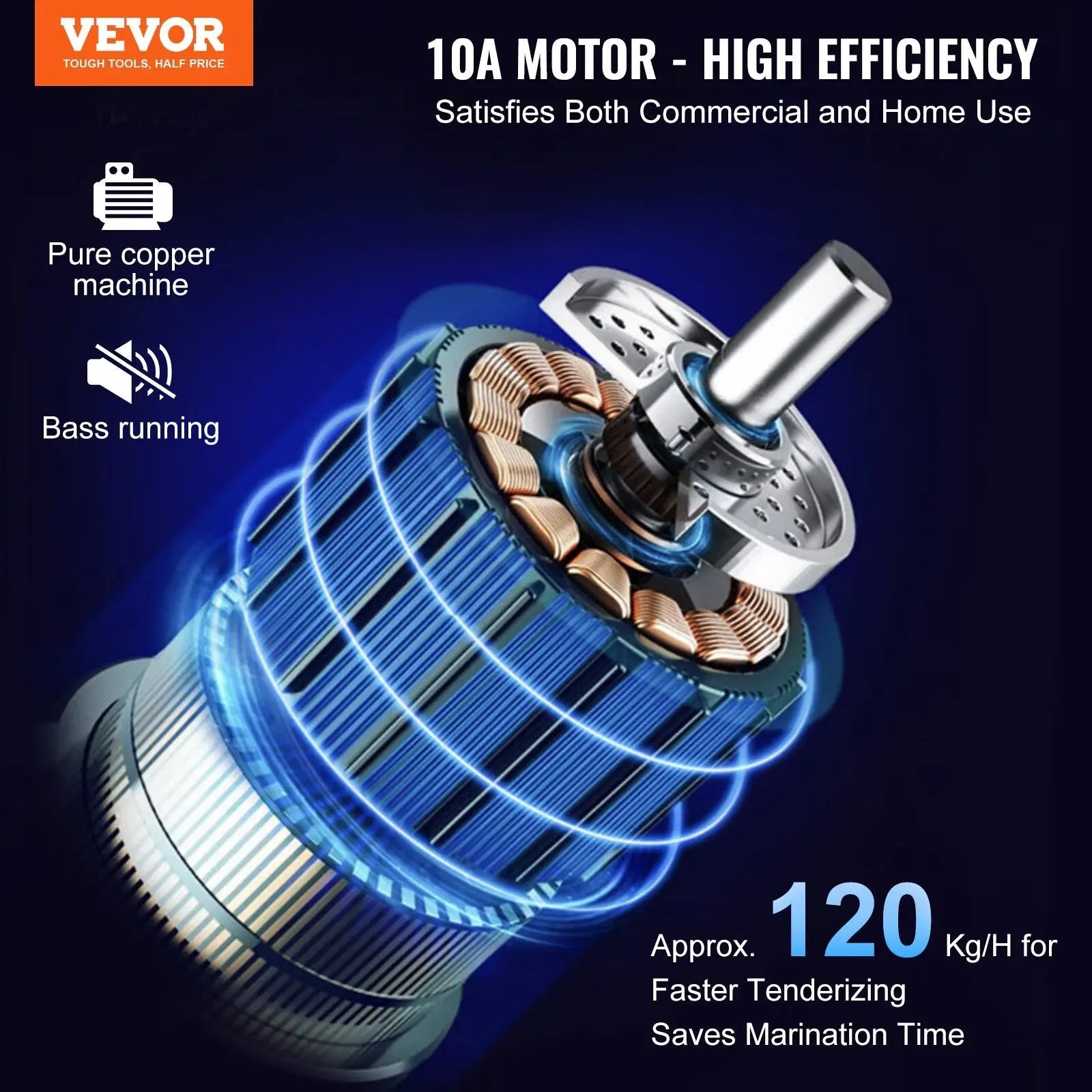 Electric meat tenderizer 450w stainless steel machine featuring a sleek high-efficiency 10a motor with copper winding