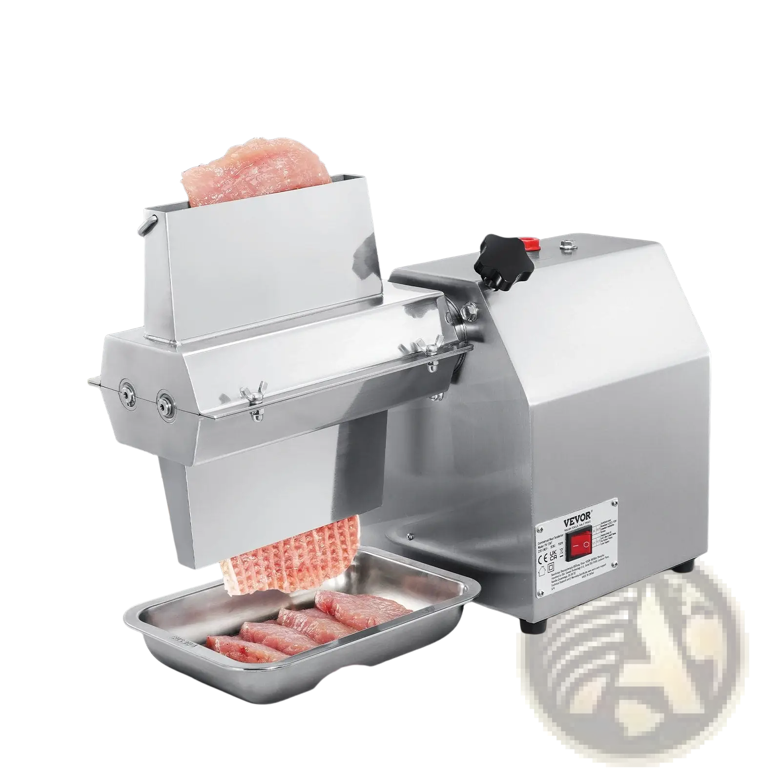 Stainless steel vevor electric meat tenderizer 750w with sleek industrial design and red power button