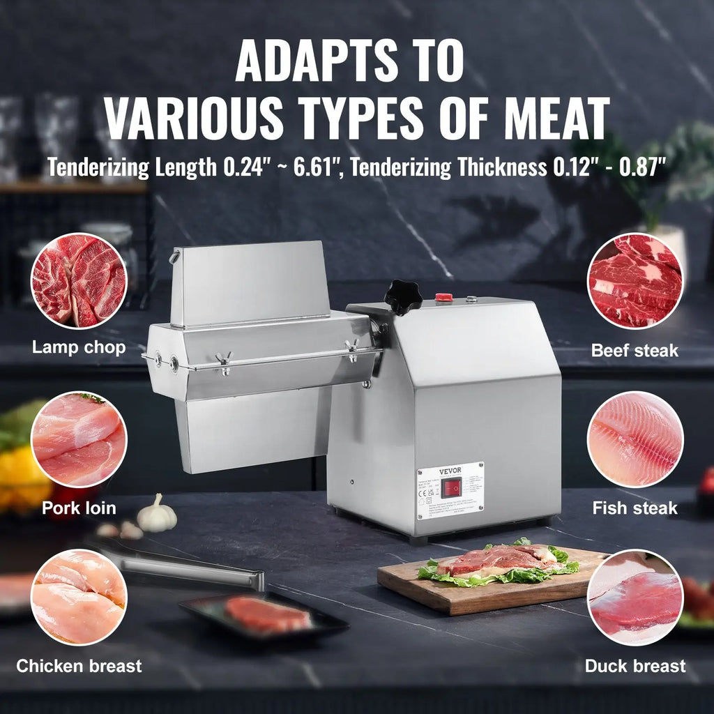 Stainless steel electric meat tenderizer 750w machine with sleek industrial design labeled Vevor on front panel