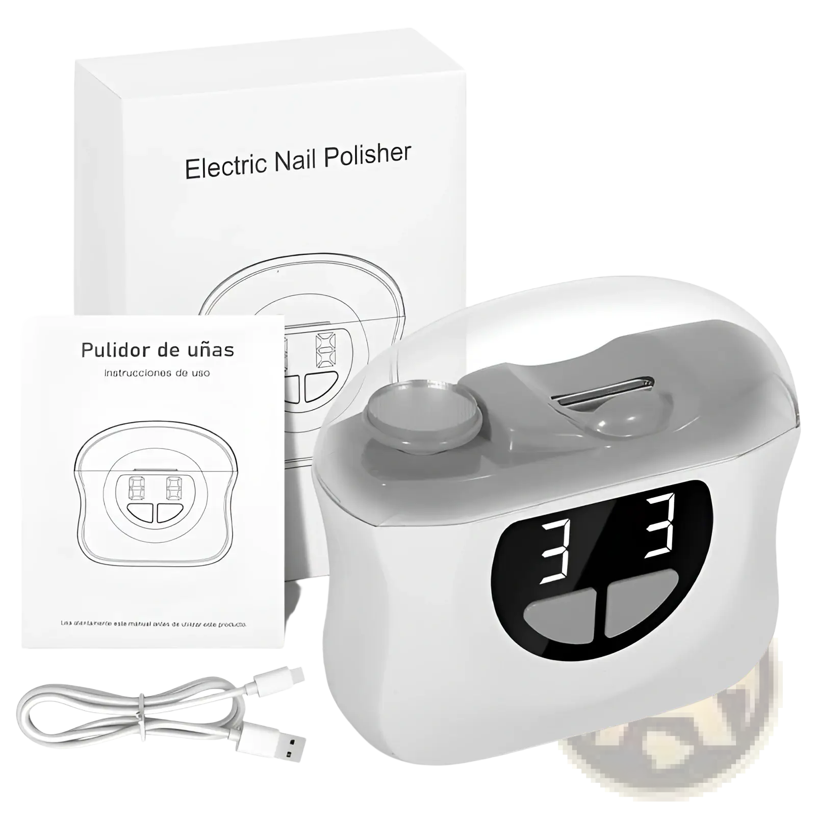 White electric nail clippers with led digital display showing 3 3 and gray accents in sleek modern design